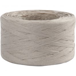 Paper raffia yarn, light grey, W: 7-8 mm, 100 m/ 1 roll [HOB-503294]