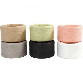 Paper raffia yarn, assorted colours, 6x100 m/ 1 pack [HOB-503299]