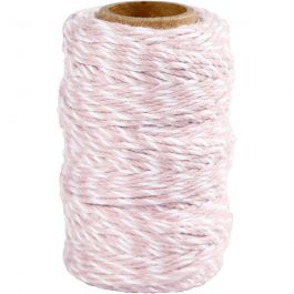 Cotton Cord, white/light red, thickness 1,1 mm, 50 m/ 1 roll [HOB-503792]