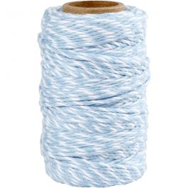 Cotton Cord, white/light blue, thickness 1,1 mm, 50 m/ 1 roll [HOB-503793]