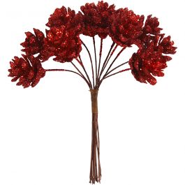 Artificial cones, christmas red, D: 20 mm, 12 pc/ 1 pack [HOB-504424]