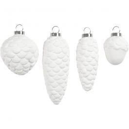 Hanging Ornaments, white, H: 3,5+5+6,6+8,5 cm, D: 2,5+3+4,5 cm, 4 pc/ 1 pack [HOB-50492]