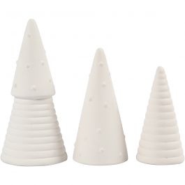 Christmas Trees, white, H: 10+12+15 cm, D: 5+6+7 cm, 3 pc/ 1 pack [HOB-50493]