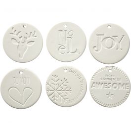 Hanging Ornaments, white, size 7x7 cm, thickness 0,6 cm, 6 pc/ 1 pack [HOB-504940]