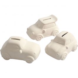 Car Money Box, white, H: 5,5 cm, L: 12,5 cm, W: 7,8 cm, 12 pc/ 1 box [HOB-50541]