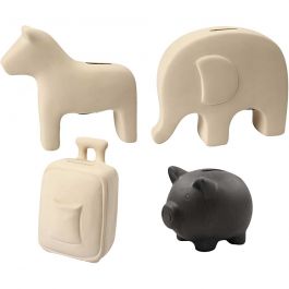 Money Boxes, black, white, H: 10-16 cm, 4x8 pc/ 1 box [HOB-50545]