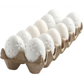 Egg, white, embossed pattern, H: 6 cm, 12 pc/ 1 pack [HOB-51026]