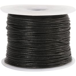 Leather Cord, thickness 1 mm, black, 50m
