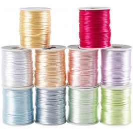 Satin Cord Assortment, thickness 2 mm, pastel colours, 10x50m