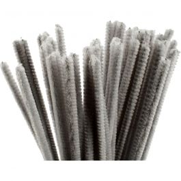 Pipe Cleaners, thickness 6 mm, L: 30 cm, grey, 50pcs