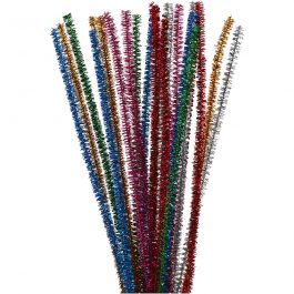 Chenille, L: 30 cm, thickness 6 mm, glitter, bold colours, 24 asstd./ 1 pack [HOB-51648]
