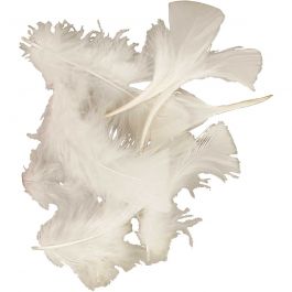 Feathers, size 7-8 cm, approx. 375 pc, white, 50g