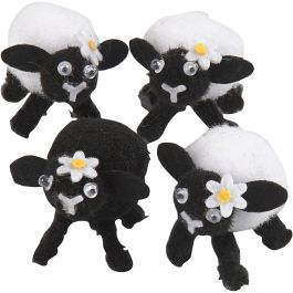 Easter lambs, black, white, H: 35 mm, 4 pc/ 1 pack [HOB-51681]
