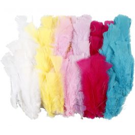 Feathers, assorted colours, L: 11-17 cm, 144 bundle/ 1 pack [HOB-51849]
