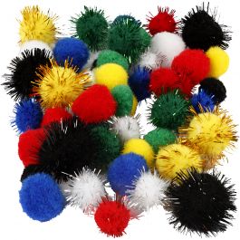 Pompoms, assorted colours, D: 15+20 mm, 48 asstd./ 1 pack [HOB-51885]