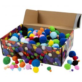 Pompoms, assorted colours, D: 5-40 mm, 220 g/ 1 pack [HOB-51890]