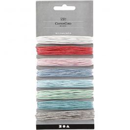 Cotton Cord, assorted colours, thickness 1 mm, 8x5 m/ 1 pack [HOB-519670]