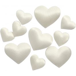Satin Hearts, off-white, size 10+20 mm, thickness 1-2 mm, 70 pc/ 1 pack [HOB-521101]