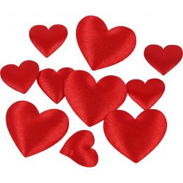 Satin Hearts, red, size 10+20 mm, thickness 1-2 mm, 70 pc/ 1 pack [HOB-521121]