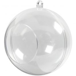 Two-piece open acrylic bauble, D: 8 cm, hole size 4,5 cm, 5 pc/ 1 pack [HOB-52139]