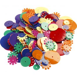 Sequins, assorted colours, round, size 10-25 mm, 250 g/ 1 pack [HOB-52178]