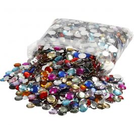 Rhinestones, assorted colours, round, D: 6+9+12 mm, 3600 pc/ 1 pack [HOB-52201]