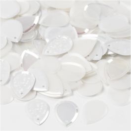 Sequins, white, size 14x19 mm, 50 g/ 1 pack [HOB-522041]