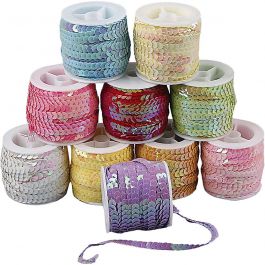 Sequined Ribbon, mother of pearl colours, W: 6 mm, 10x10 m/ 1 pack [HOB-52224]