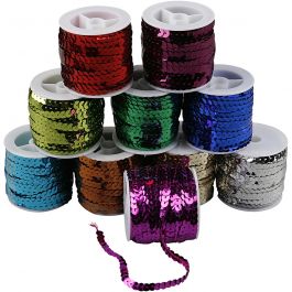 Sequined Ribbon, metallic colours, W: 6 mm, 10x10 m/ 1 pack [HOB-52226]