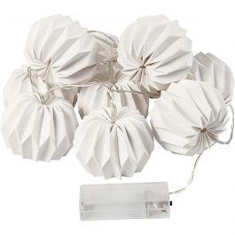 LED Light String with Lampshades, white, round, H: 55 mm, L: 100 cm, D: 75 mm, 1 pc [HOB-52357]