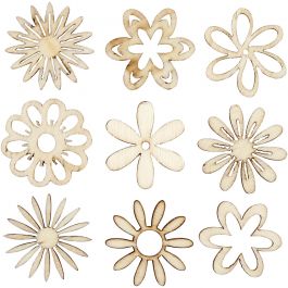 Wooden decorations, flowers, size 28 mm, 45 pc/ 1 pack [HOB-52376]