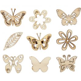 Wooden decorations, summer, size 28 mm, 45 pc/ 1 pack [HOB-52377]