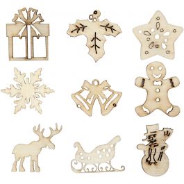 Wooden decorations, christmas, size 28 mm, 45 pc/ 1 pack [HOB-52378]