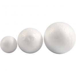 Polystyrene Balls, white, D: 20+30+40 mm, 12 pc/ 1 pack [HOB-54305]