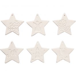 Hanging Ornaments, white, star, size 7x7 cm, 6 pc/ 1 pack [HOB-555150]