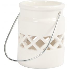 Lantern, white, H: 8 cm, D: 6,2 cm, 2 pc/ 1 pack [HOB-555190]