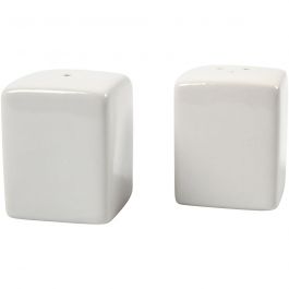 Salt and Pepper Set, white, H: 6 cm, size 5x5 cm, glossy, 6 set/ 1 box [HOB-55604]