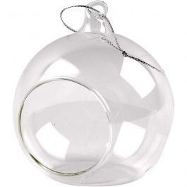 Glass Ornament with Opening, D: 8 cm, 6 pc/ 1 pack [HOB-55950]