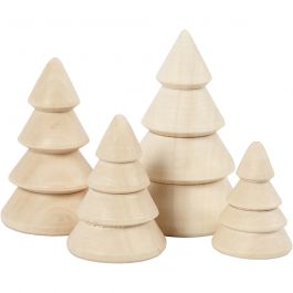 Christmas Trees, H: 3,3+4,3+5,3+6,3 cm, D: 2,3+3+3,2+4 cm, 4 pc/ 1 pack [HOB-56239]