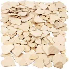 Mosaics, hearts, size 18-30 mm, thickness 2 mm, birch, 250pcs