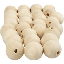 Wooden Bead, D: 25 mm, hole size 4,5 mm, 100 pc/ 1 pack [HOB-566710]