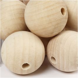 Wooden Bead, D: 40 mm, hole size 7 mm, 30 pc/ 1 pack [HOB-566770]