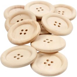 Wooden Buttons, D: 35 mm, hole size 2 mm, 4 holes, 10 pc/ 1 pack [HOB-56687]