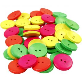 Wooden Buttons, D: 25 mm, hole size 2 mm, 80 pc/ 1 pack [HOB-56691]