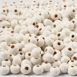 Wooden Beads, white, D: 5 mm, hole size 1,5 mm, 6 g/ 1 pack, 150 pc [HOB-570392]