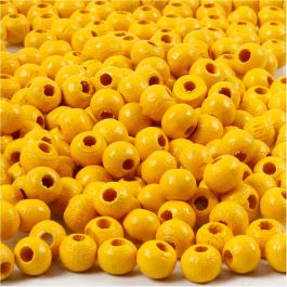 Wooden Beads, yellow, D: 5 mm, hole size 1,5 mm, 6 g/ 1 pack, 150 pc [HOB-570393]