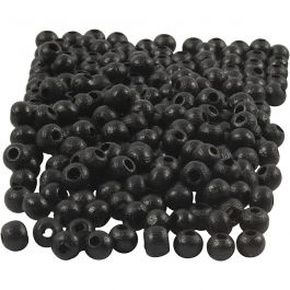 Wooden Beads, black, D: 5 mm, hole size 1,5 mm, 6 g/ 1 pack, 150 pc [HOB-570395]