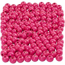 Wooden Beads, pink, D: 5 mm, hole size 1,5 mm, 6 g/ 1 pack, 150 pc [HOB-570396]