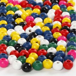 Wooden Beads Mix, assorted colours, D: 4 mm, hole size 1,5 mm, 6 g/ 1 pack [HOB-570399]