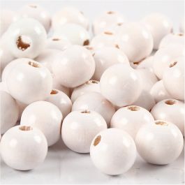 Wooden Beads, white, D: 12 mm, hole size 3 mm, 22 g/ 1 pack, 40 pc [HOB-570412]